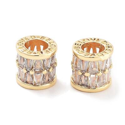 Brass Micro Pave Clear Cubic Zirconia Beads