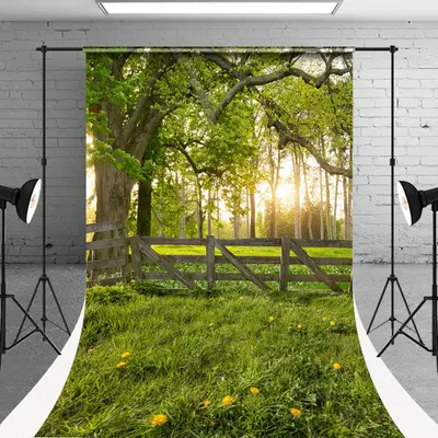 Fence Forest Lawn Green Photography Sweep Backdrop - Aperturee