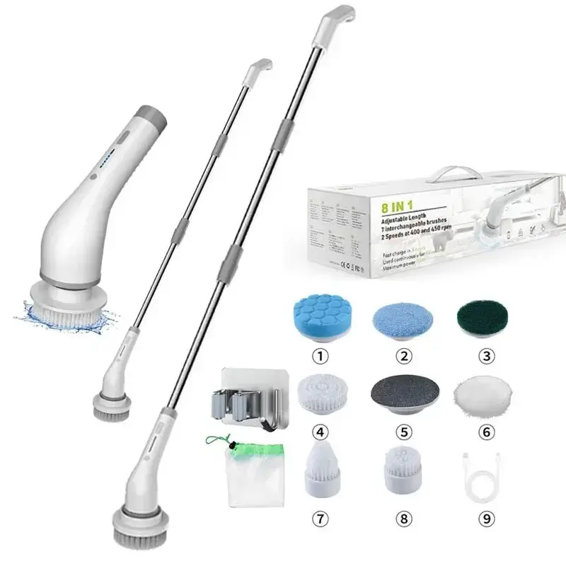 Electric Spin Scrubber,8 in 1 Electric Cleaning Brush Up to 450RPM Powerful Cleaning, Bathroom Scrubber Dual Speed,Shower Cle...