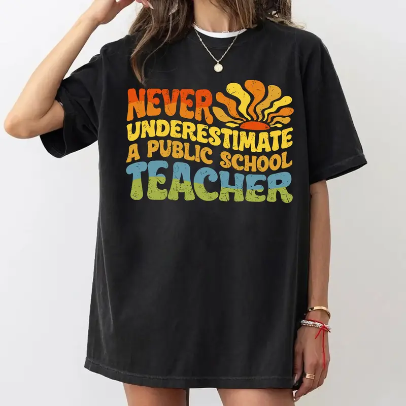 Never Underestimate A Public School Teacher Shirt, Kamala Harris Shirt, Harris Walz 2024 Shirt, Democrat Vote 2024 Shirt Cott...