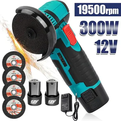 12V Cordless Mini Brushless Angle Grinder Kit with 4 Gutting Blades,2 pcs 12V 1300mAh Batteries 19500 RPM/Min，for Cutting G...