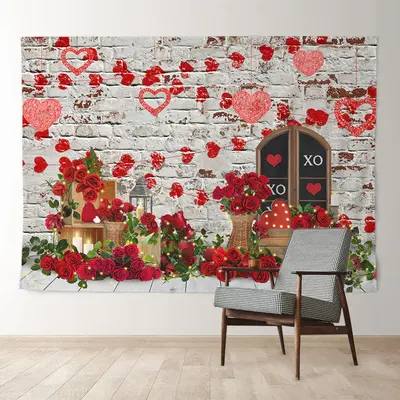 Aperturee Rose Heart White Wall Happy Valentine Backdrop