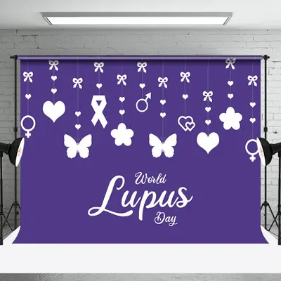 Purple Heart Butterfly Happy World Lupus Day Backdrop - Aperturee