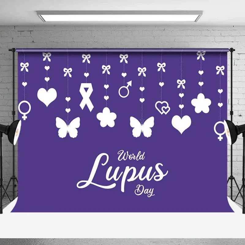 Purple Heart Butterfly Happy World Lupus Day Backdrop - Aperturee