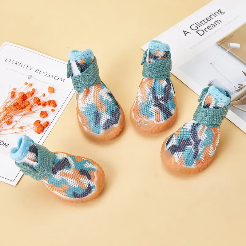 Cat Camouflage Pattern Favors Small Dog Boot, 2 Pairs Cute Dog Shoe, Pet Paw Protector for Outdoor Travel