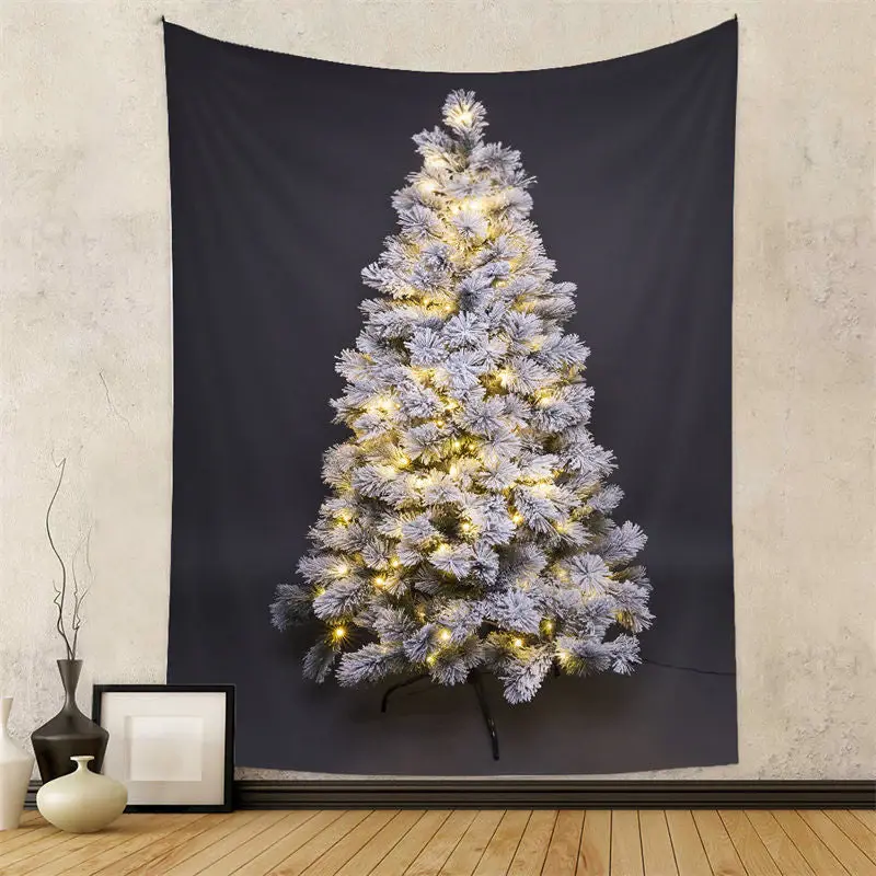 Sparkle Snowy Christmas Tree Tapestry Wall Hanging - Aperturee