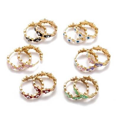 Brass Enamel Huggie Hoop Earrings