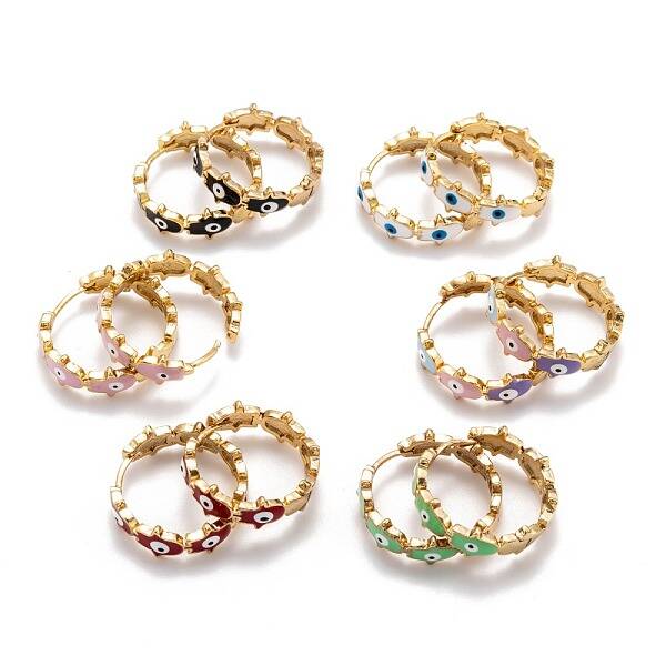 Brass Enamel Huggie Hoop Earrings