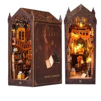 Hot Selling Vintage Style Magic Library Design Wooden Diy Book Stand Model, Diy Building Model with Light Effect, Handmade Cr...