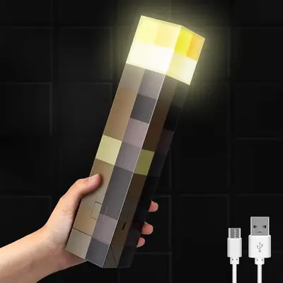 Minecraft Game Light, USB Rechargeable Night Light, 4 Lights - Wall Mounted or Handheld LED Lighting, Kids Playroom and Bedro...