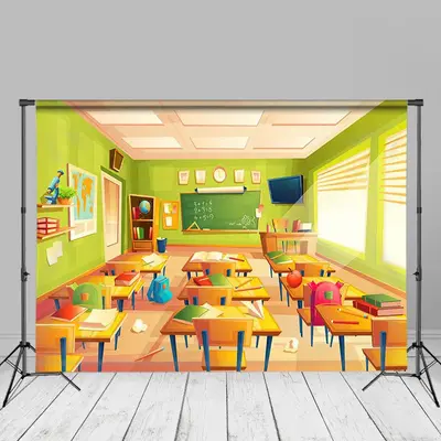 Bright Messy Classroom Welcome Back To School Backdrop - Aperturee