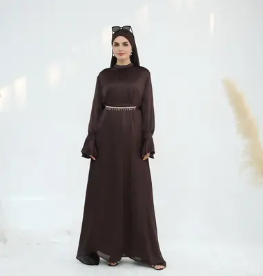 Soft Wound Lace Up Two-Piece Dress with Elegant Satin Long Skirt - abaya tiktok shop black Tie Dye Print Modest Abaya elegant...