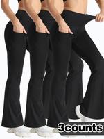 Women's Solid High Waist Flare Leg Sports Leggings, Casual Comfy Breathable Pants for Yoga Gym Workout, Ladies Sportswear for...