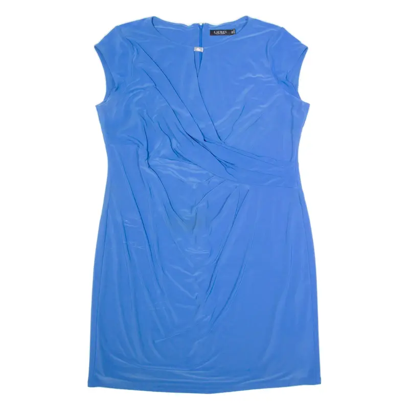 LAUREN RALPH LAUREN Womens Bodycon Dress Blue Short Sleeve Knee Length UK 20