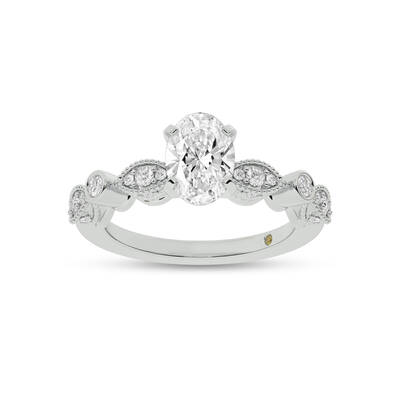 Arcan Vintage Inspired Bezel and Pavé Set Oval Lab Diamond Engagement Ring | 10K White Gold 3 7/8 CT. TW.