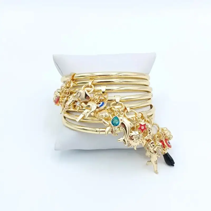 Yordy Personalized 14K Gold Plated Bracelet with Protective Pendant Women's Jewelry Various Designs 3mm & 4mm Width 7\