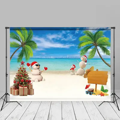 Sandy Coconut Blue Sky Christmas In July Backdrop - Aperturee