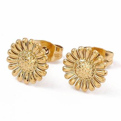 Ion Plating(IP) 304 Stainless Steel Sunflower Stud Earrings for Women
