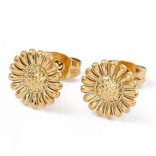 Ion Plating(IP) 304 Stainless Steel Sunflower Stud Earrings for Women