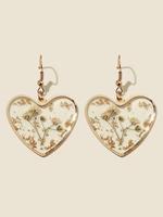 Heart Shaped Resin Earrings, Fashionable Flower Design Dangle Earrings for Women, Trendy All-match & Exquisite Jewelry for Bi...