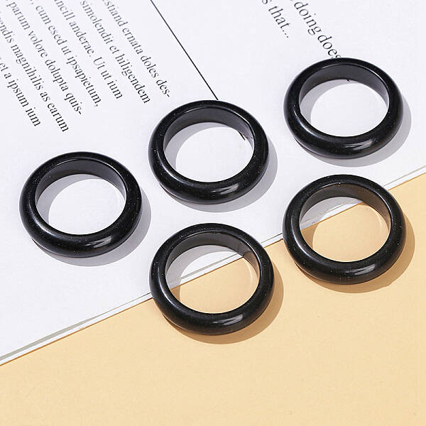 Natural Obsidian Plain Band Finger Rings