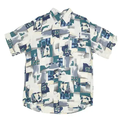 Mens Shirt Blue Viscose Crazy Pattern M