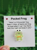 Cute Frog Design Pocket Hug Charm, with Inspirational Card, Greeting Card, Gifts for Wife, Pastel Color Pocket Frog with Card...