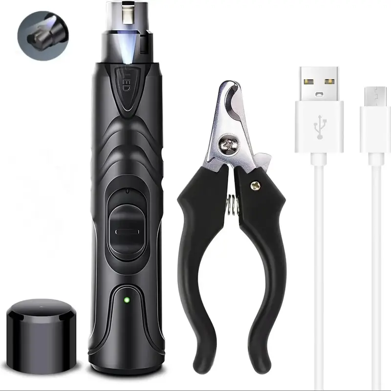 Pet Nail Grinder, 2 Counts Pet Nail Clipper Set, Nail Grinder With LED Light, Cat & Dog Nail Trimmer, Pets Nail Trimming Too...