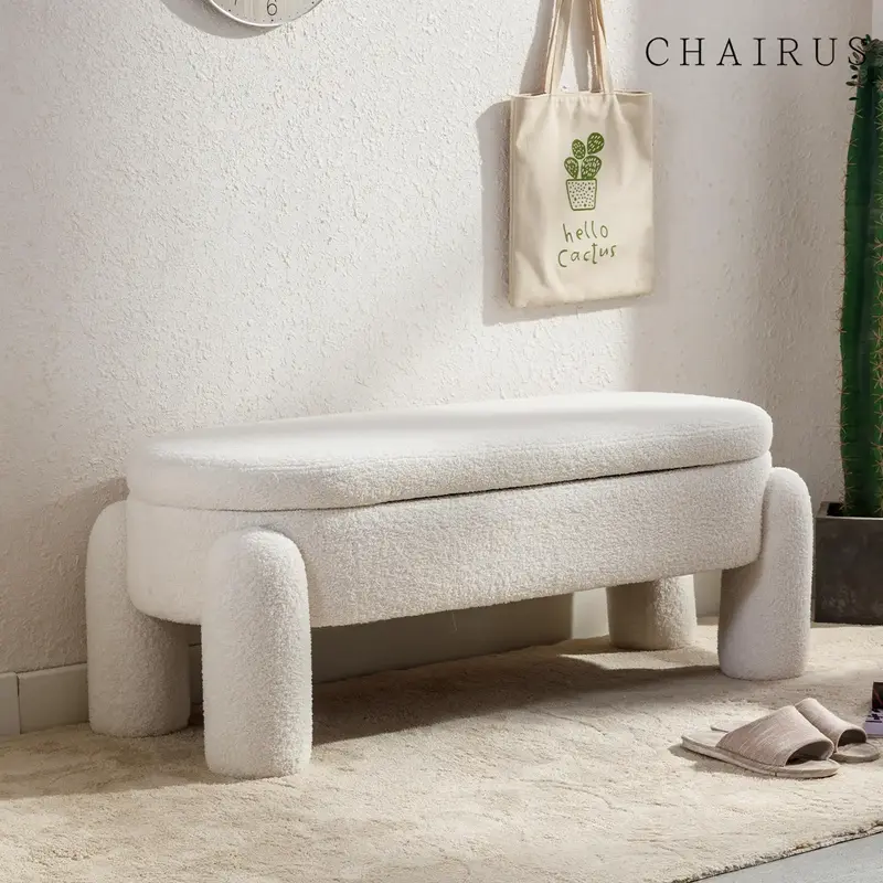 CHAIRUS Modern Storage Bench, 45 Inch Sherpa Ottoman Bench,  Upholstered End of Bed Bench, Cute Entryway Bench for Bedroom, L...