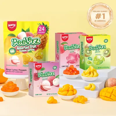 Amos Peelerz Assorted Gummy BUY 1 Get 2 Free Peelable Fruit Gummies with Hawaiian Flavors: Mango, Lychee, Pineapple, 24 Share...