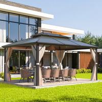 EROMMY Hardtop Gazebo, Outdoor Polycarbonate Double Roof Canopy, Aluminum Frame Permanent Pavilion with Curtains and Netting,...