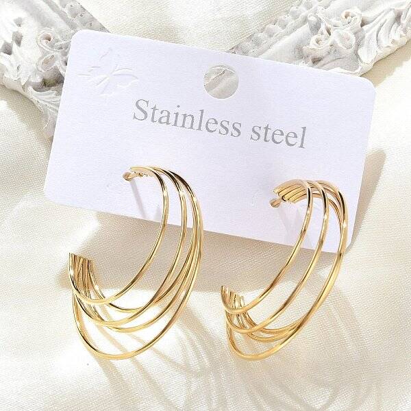 Multilayer C-Shaped 304 Stainless Steel Stud Earrings