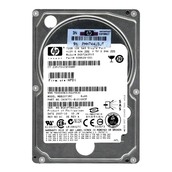 DG072A3515 HP 72GB 3Gb/s SAS 10000 2.5-Inch Hard Drive
