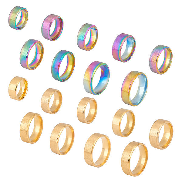 18Pcs 18 Styles Titanium & 201 Stainless Steel Plain Band Finger Rings for Women