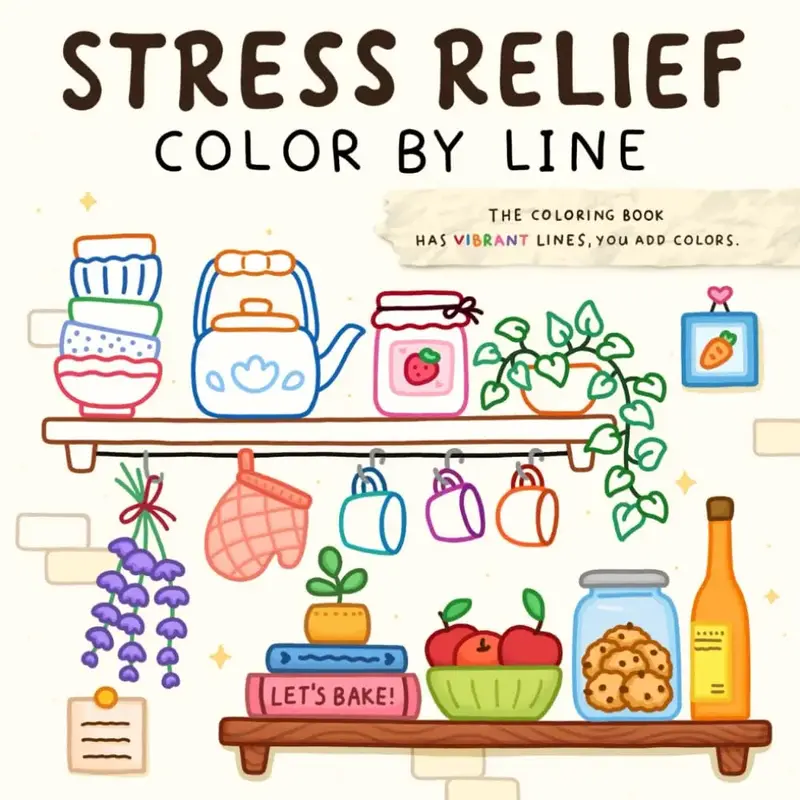 Color By Line Coloring Book for Relaxation Featuring Vibrant Colored Outlines