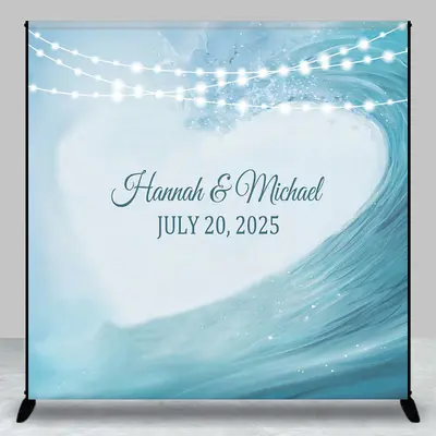 Custom Romantic Blue Heart Light Wedding Backdrop - Aperturee