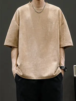 Summer Outfits 2024 Unisex Cheap T Shirt, Fashion Solid Color Outdoor Style Loose Comfortable Breathable Casual Round Neck T ...