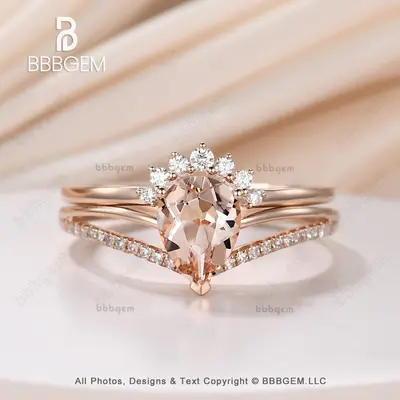 Classic Morganite Engagement Engagement Ring Set Rose Gold