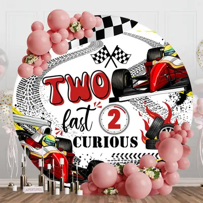 Race Track Plaid Flag Round 2nd Birthday Backdrop - Aperturee