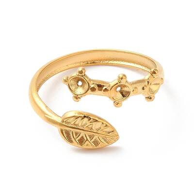 Ion Plating(IP) 304 Stainless Steel Leaf Open Cuff Ring Finding
