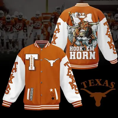 Longhorns Bomber Baseball Jacket, Hook' em Horn Varsity Jacket, College University Jacket, Sport Outfit, Comfortable Unisex