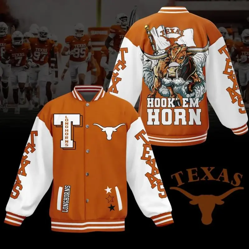 Longhorns Bomber Baseball Jacket, Hook' em Horn Varsity Jacket, College University Jacket, Sport Outfit, Comfortable Unisex