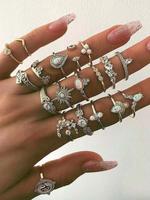 Women's Boho Style Rhinestone Decor Water Drop Design Rings, 19pcs Retro Stackable Rings for Women & Girls, Trendy  Exquisite...
