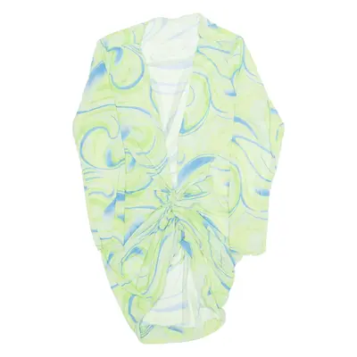 Sheer Womens Printed Top Green V-Neck Long Sleeve Crazy Pattern M