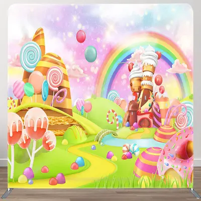 Aperturee Cartoon Rainbow Candy Fabric Backdrop Cover for Birthday - Aperturee