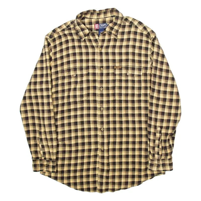 CHAPS RALPH LAUREN Mens Flannel Shirt Yellow Check Long Sleeve L