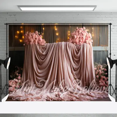 Soft Pink Gauze Roses Wood Wall Floral Backdrop - Aperturee