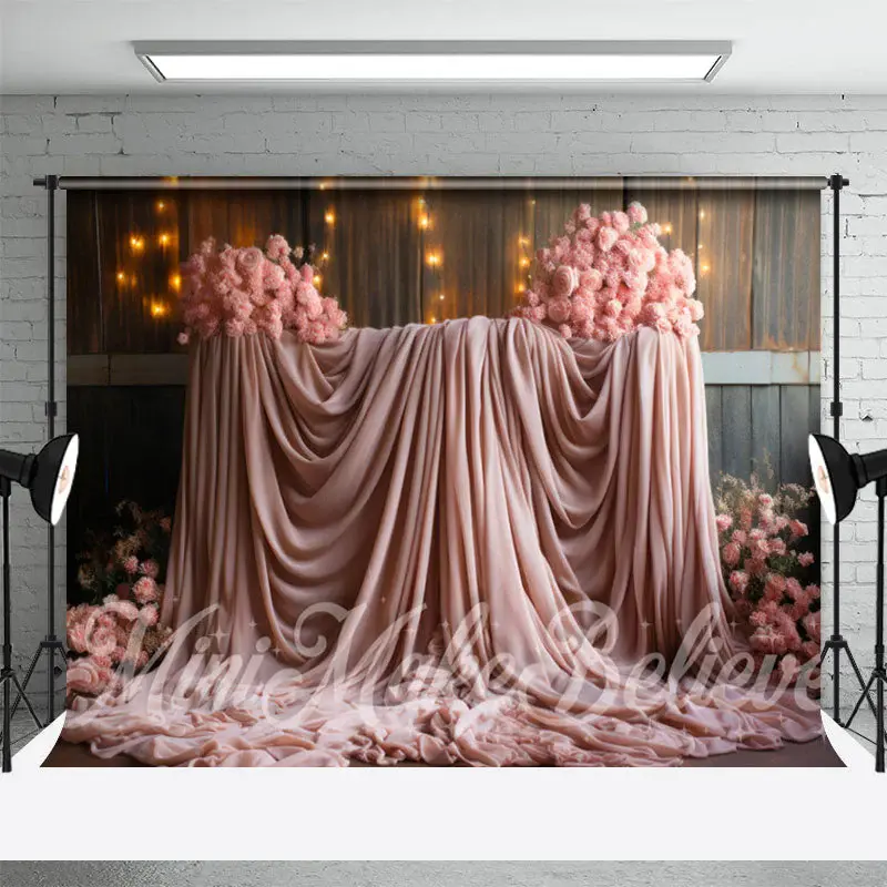Soft Pink Gauze Roses Wood Wall Floral Backdrop - Aperturee