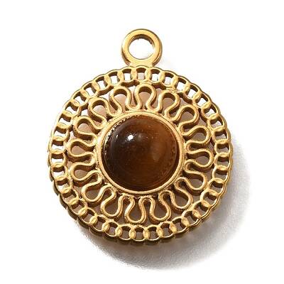 304 Stainless Steel Pave Natural Tiger Eye Pendants