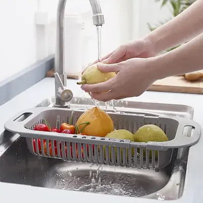 Kitchen Retractable Sink Drain Basket, 1 Count Multifunctional Fruit And Vegetables Washing Colander, Kitchen Washing Basket,...